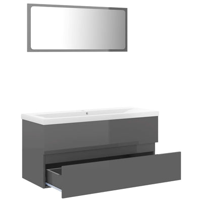 Dealsmate  Bathroom Furniture Set High Gloss Grey Engineered Wood