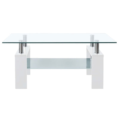 Dealsmate  Coffee Table White and Transparent 95x55x40 cm Tempered Glass