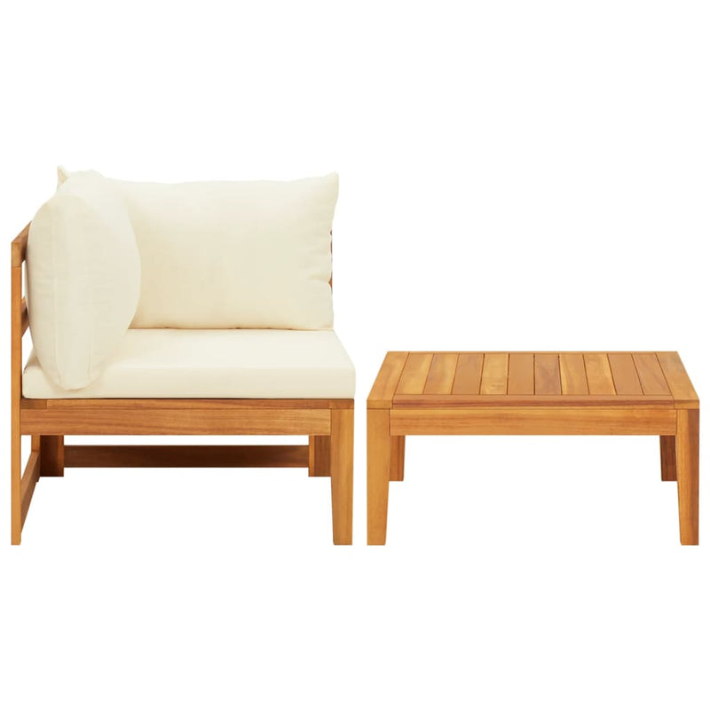 Dealsmate  2 Piece Garden Lounge Set with Cream White Cushions Acacia Wood