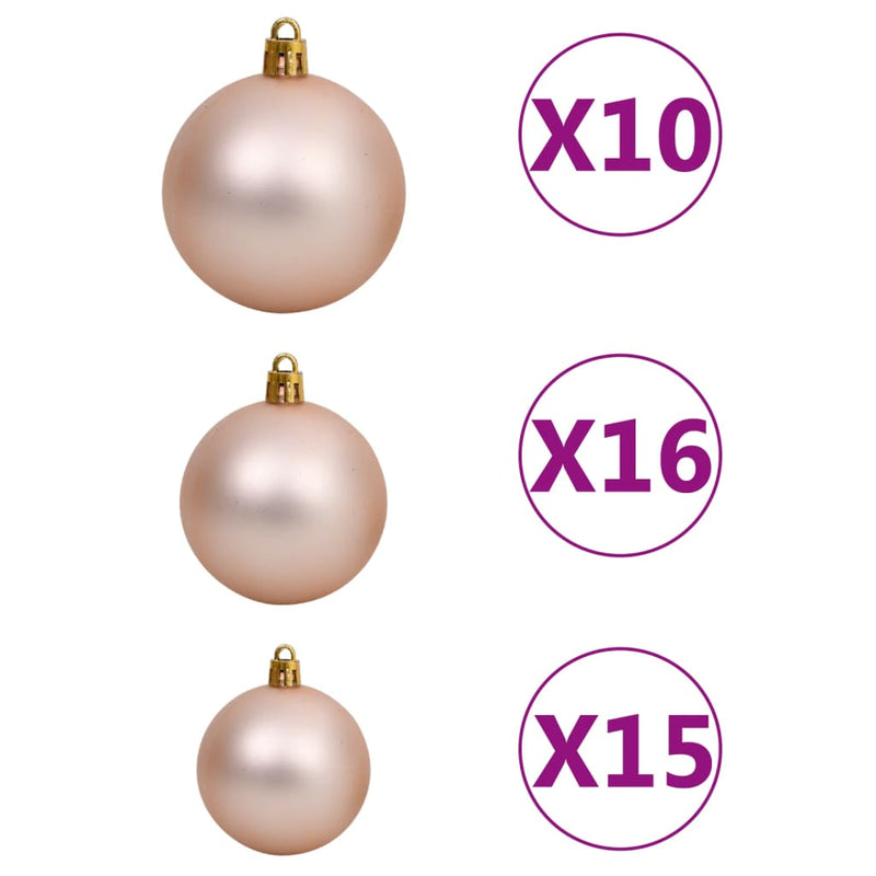 Dealsmate  120 Piece Christmas Ball Set with Peak and 300 LEDs Rose Gold