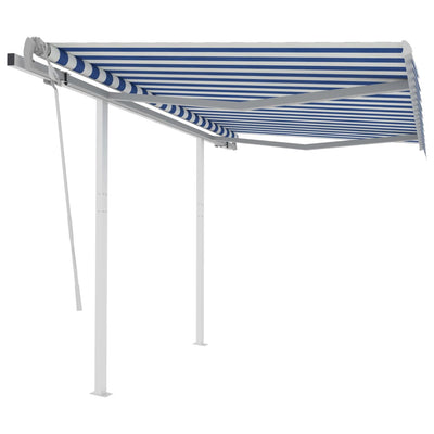 Dealsmate  Manual Retractable Awning with Posts 3.5x2.5 m Blue and White