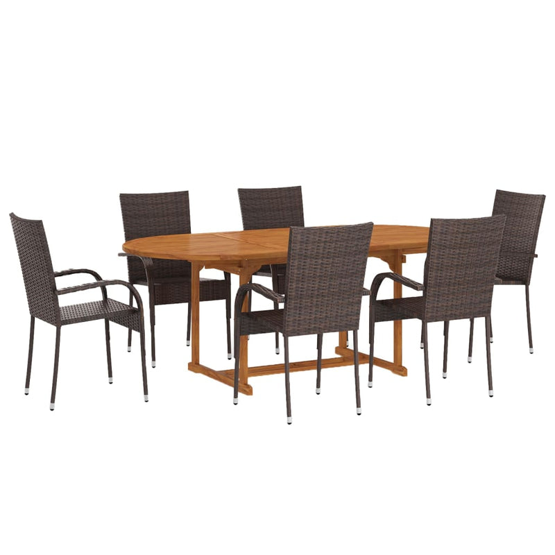 Dealsmate  7 Piece Garden Dining Set Poly Rattan Brown