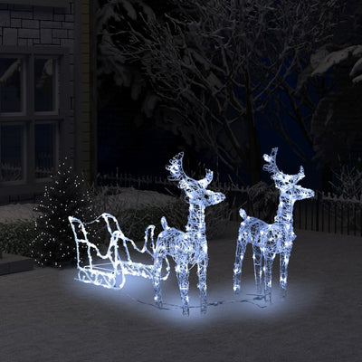 Dealsmate  Reindeers & Sleigh Christmas Decoration 160 LEDs 130 cm Acrylic