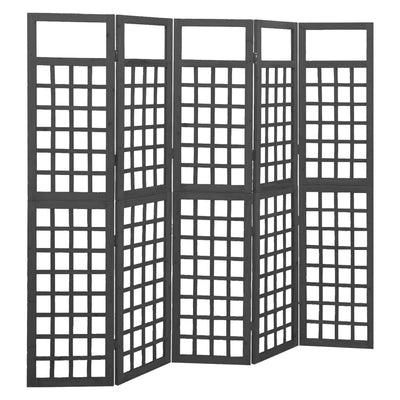 Dealsmate  5-Panel Room Divider/Trellis Solid Fir Wood Black 201.5x180 cm