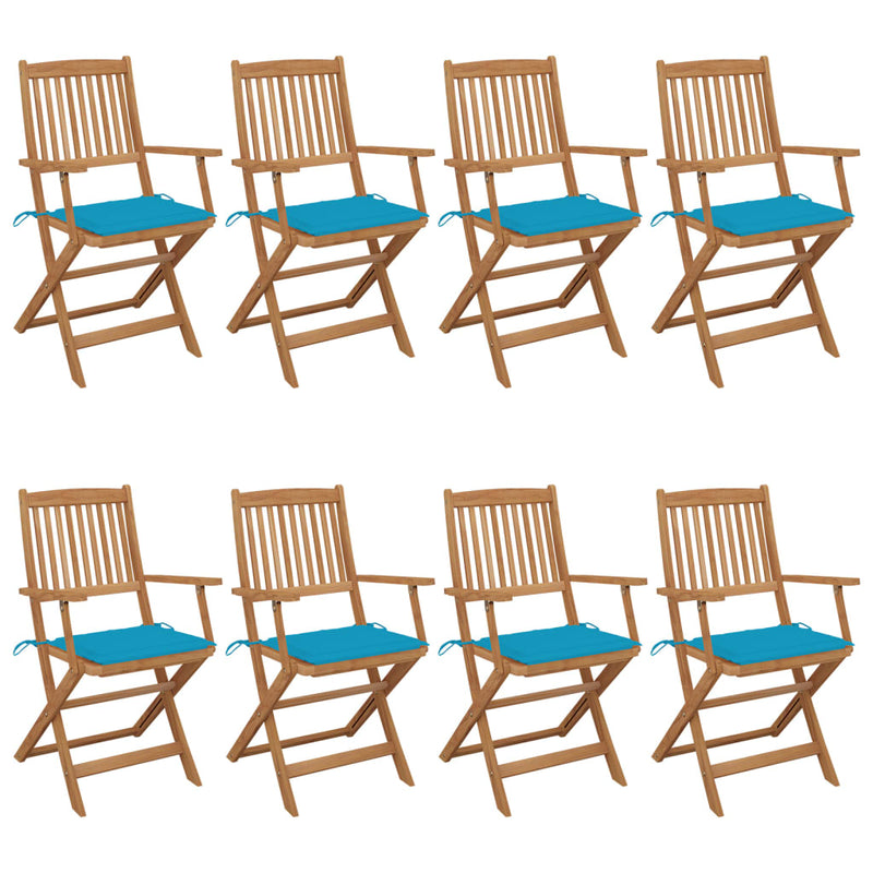 Dealsmate  Folding Garden Chairs 8 pcs with Cushions Solid Acacia Wood