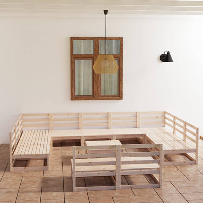 Dealsmate  12 Piece Garden Lounge Set Solid Pinewood
