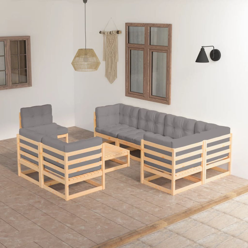 Dealsmate  9 Piece Garden Lounge Set with Cushions Solid Pinewood