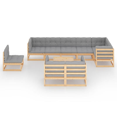 Dealsmate  10 Piece Garden Lounge Set with Cushions Solid Pinewood