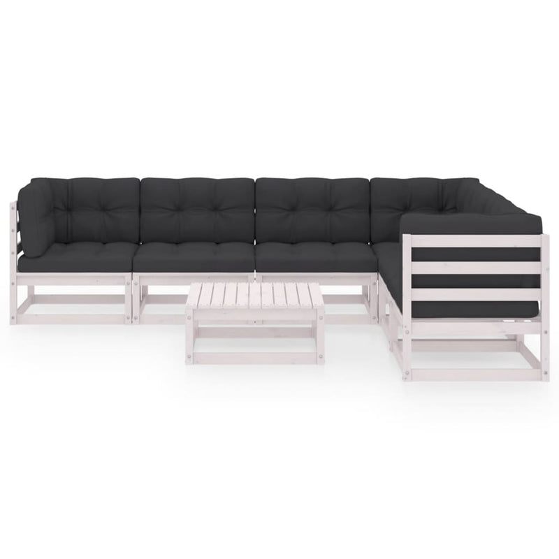Dealsmate  7 Piece Garden Lounge Set with Cushions White Solid Pinewood