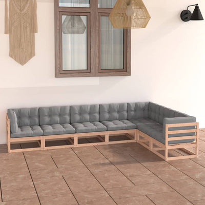 Dealsmate  7 Piece Garden Lounge Set with Cushions Solid Pinewood