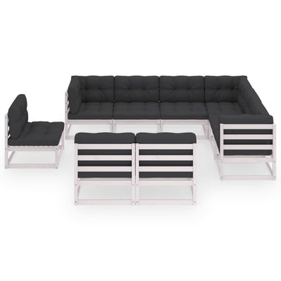 Dealsmate  9 Piece Garden Lounge Set with Cushions White Solid Pinewood