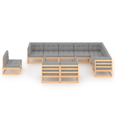 Dealsmate  10 Piece Garden Lounge Set with Cushions Solid Pinewood
