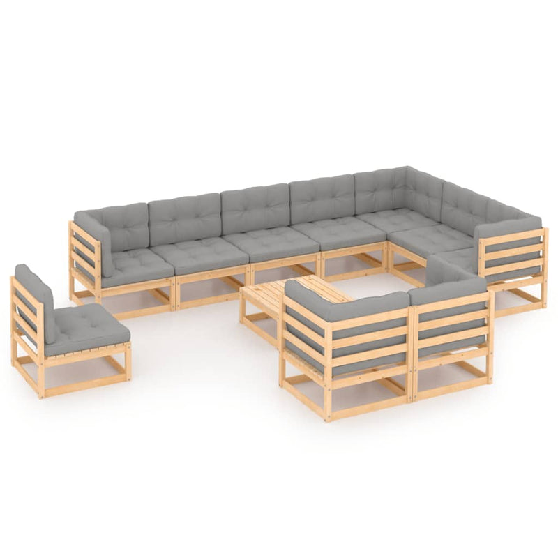 Dealsmate  11 Piece Garden Lounge Set with Cushions Solid Pinewood