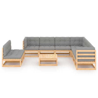 Dealsmate  10 Piece Garden Lounge Set with Cushions Solid Pinewood