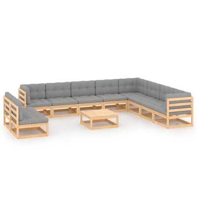 Dealsmate  11 Piece Garden Lounge Set with Cushions Solid Pinewood