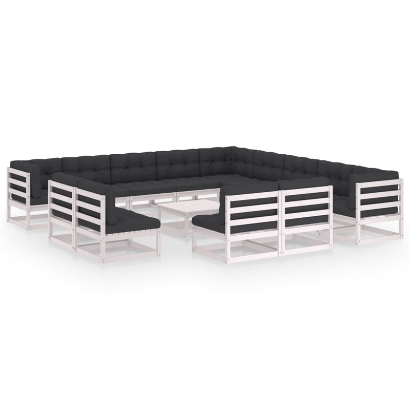 Dealsmate  14 Piece Garden Lounge Set with Cushions White Solid Pinewood