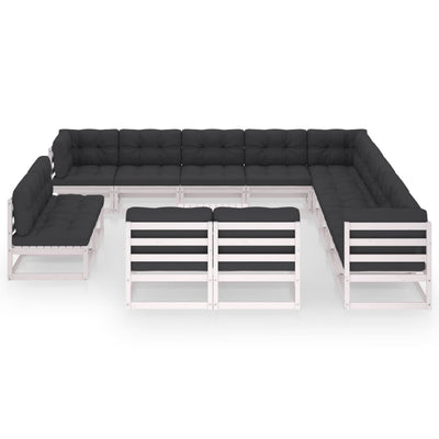 Dealsmate  14 Piece Garden Lounge Set with Cushions White Solid Pinewood