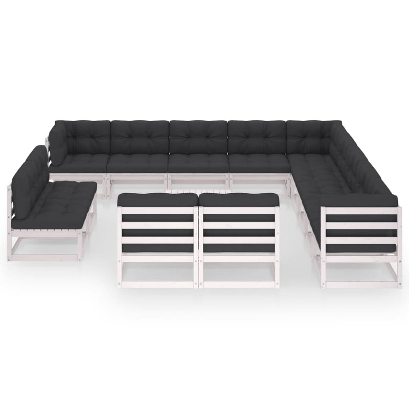 Dealsmate  14 Piece Garden Lounge Set with Cushions White Solid Pinewood