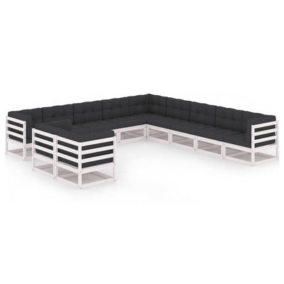 Dealsmate  11 Piece Garden Lounge Set with Cushions White Solid Pinewood