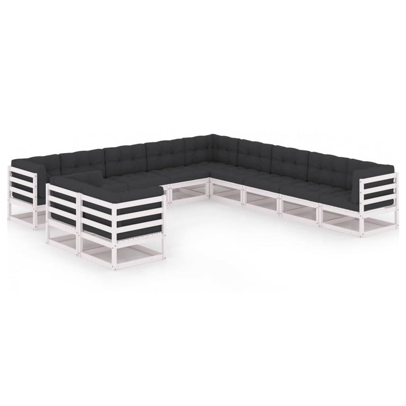Dealsmate  11 Piece Garden Lounge Set with Cushions White Solid Pinewood