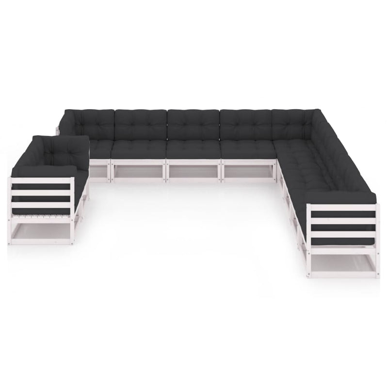Dealsmate  11 Piece Garden Lounge Set with Cushions White Solid Pinewood