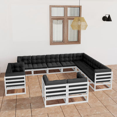 Dealsmate  12 Piece Garden Lounge Set with Cushions White Solid Pinewood