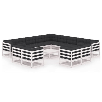 Dealsmate  14 Piece Garden Lounge Set with Cushions White Solid Pinewood