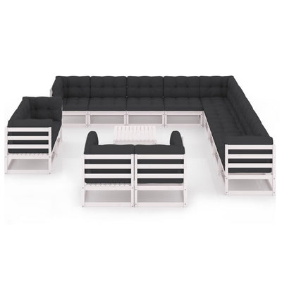 Dealsmate  14 Piece Garden Lounge Set with Cushions White Solid Pinewood