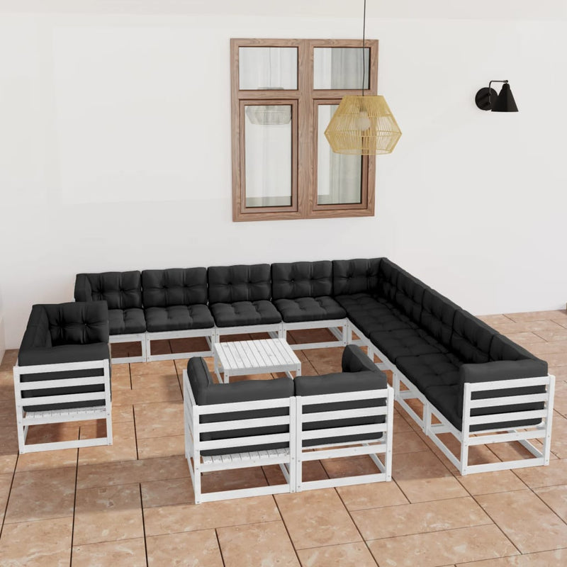 Dealsmate  14 Piece Garden Lounge Set with Cushions White Solid Pinewood