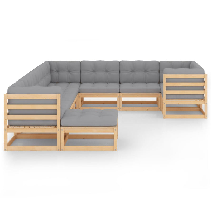 Dealsmate  10 Piece Garden Lounge Set with Cushions Solid Pinewood