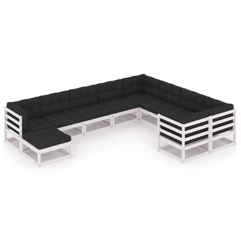 Dealsmate  10 Piece Garden Lounge Set with Cushions White Solid Pinewood