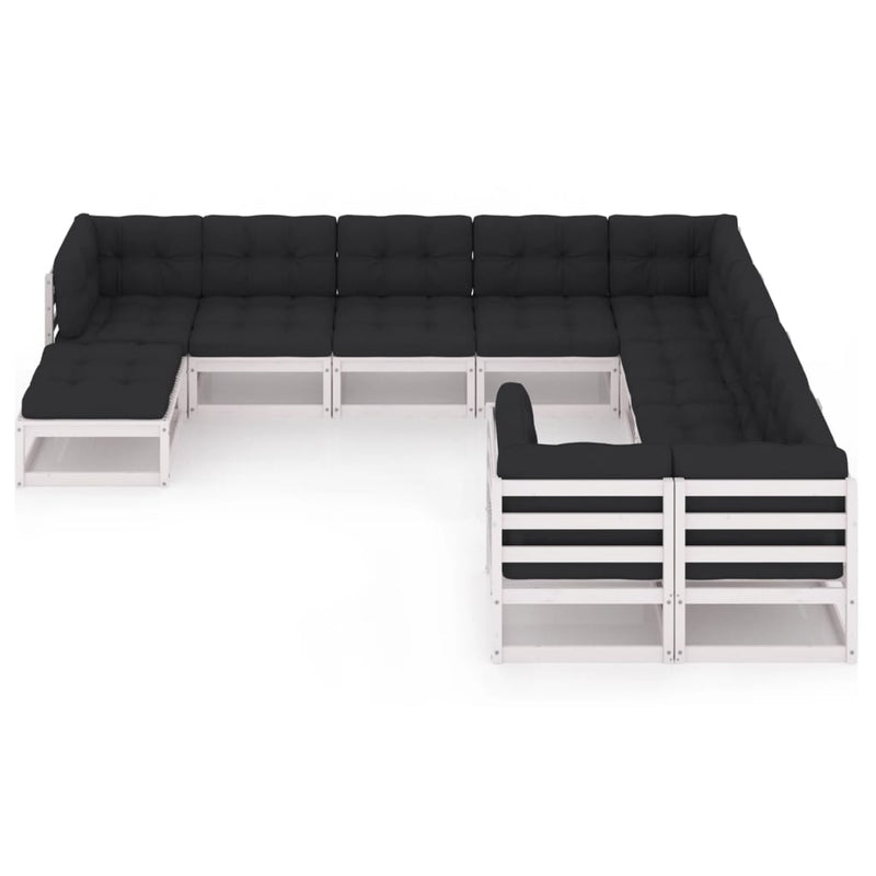Dealsmate  10 Piece Garden Lounge Set with Cushions White Solid Pinewood