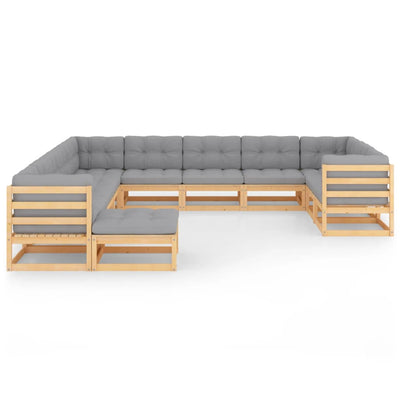 Dealsmate  12 Piece Garden Lounge Set with Cushions Solid Pinewood