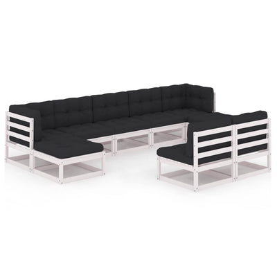 Dealsmate  9 Piece Garden Lounge Set with Cushions White Solid Pinewood