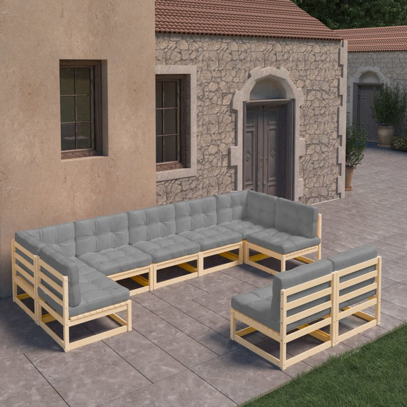 Dealsmate  9 Piece Garden Lounge Set with Cushions Solid Pinewood