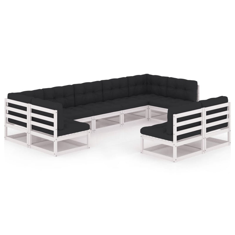 Dealsmate  9 Piece Garden Lounge Set with Cushions White Solid Pinewood