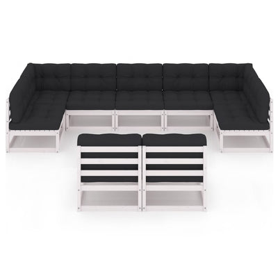 Dealsmate  9 Piece Garden Lounge Set with Cushions White Solid Pinewood