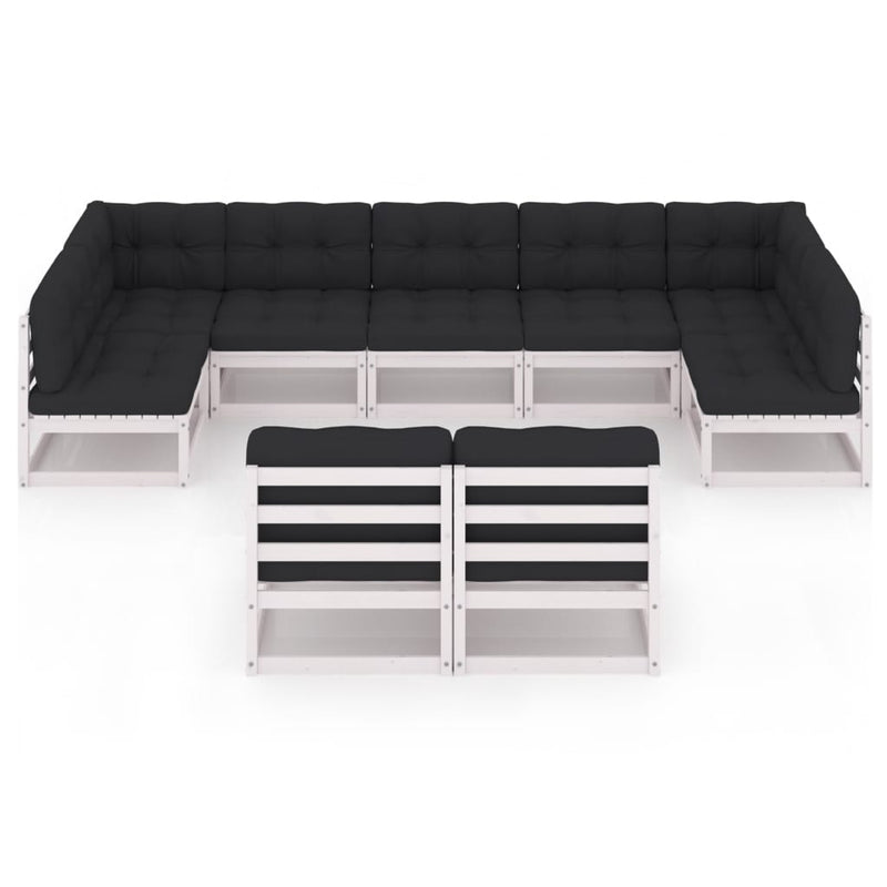 Dealsmate  9 Piece Garden Lounge Set with Cushions White Solid Pinewood