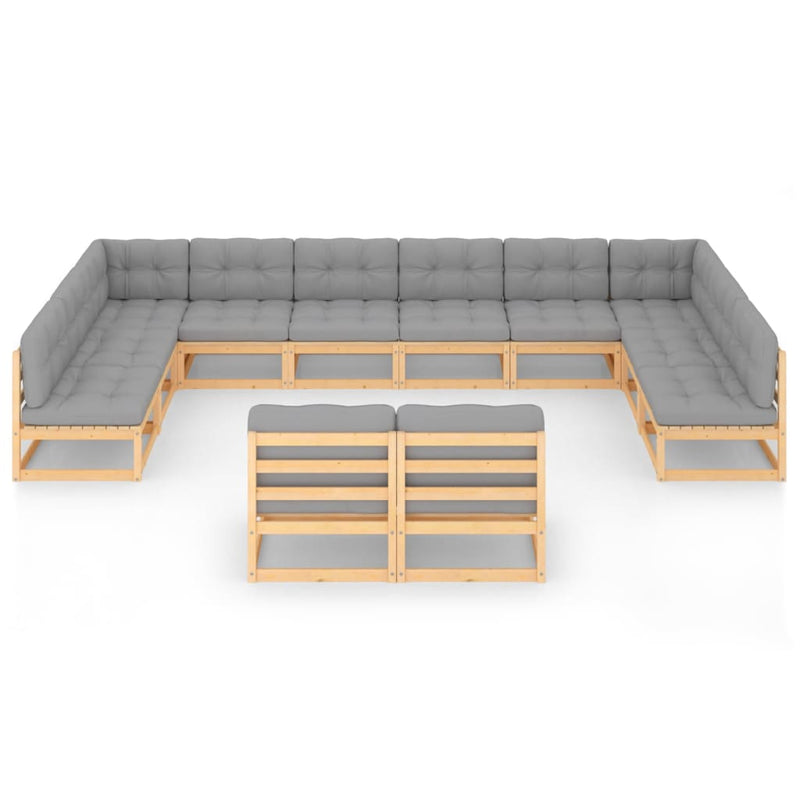 Dealsmate  12 Piece Garden Lounge Set with Cushions Solid Pinewood