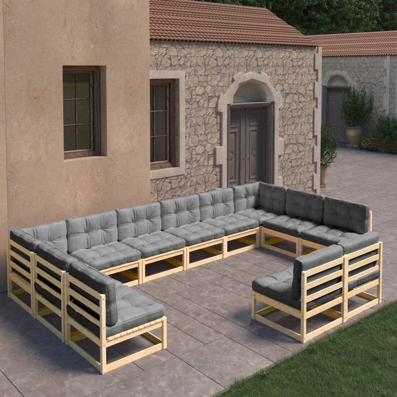 Dealsmate  12 Piece Garden Lounge Set with Cushions Solid Pinewood