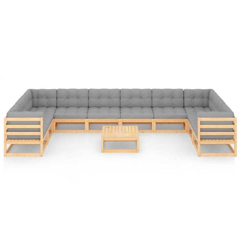 Dealsmate  11 Piece Garden Lounge Set with Cushions Solid Pinewood