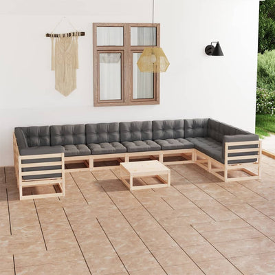 Dealsmate  11 Piece Garden Lounge Set with Cushions Solid Pinewood