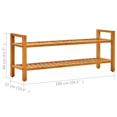 Dealsmate  Shoe Rack with 2 Shelves 100x27x40 cm Solid Oak Wood