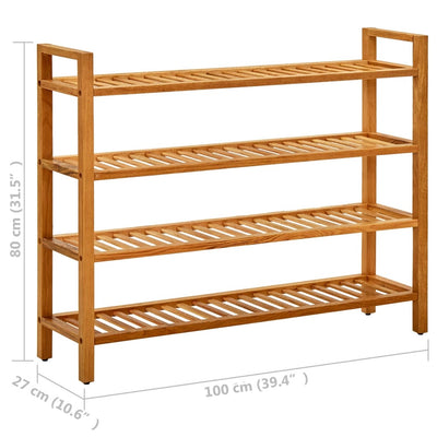 Dealsmate  Shoe Rack with 4 Shelves 100x27x80 cm Solid Oak Wood