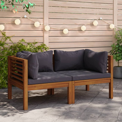 Dealsmate  Corner Sofas 2 pcs with Dark Grey Cushions Solid Acacia Wood