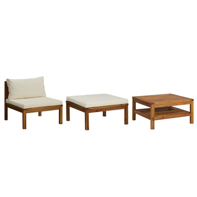 Dealsmate  3 Piece Garden Lounge Set with Cream White Cushions Acacia Wood