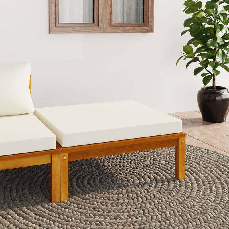 Dealsmate  Footrest with Cream White Cushion Solid Acacia Wood