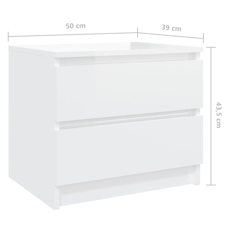 Dealsmate  Bed Cabinets 2 pcs High Gloss White 50x39x43.5 cm Engineered Wood