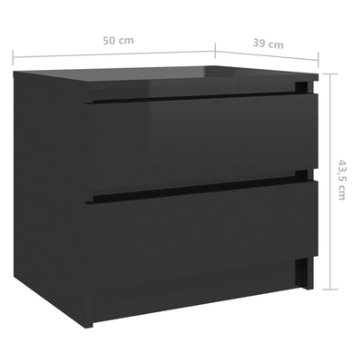 Dealsmate  Bed Cabinet High Gloss Black 50x39x43.5 cm Engineered Wood