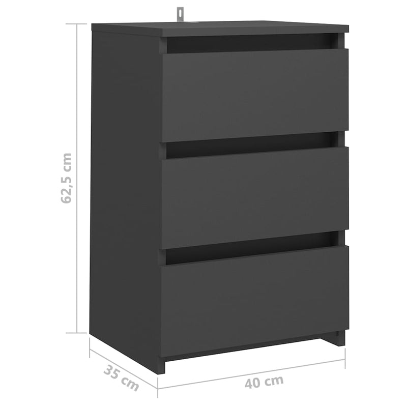 Dealsmate  Bed Cabinet Grey 40x35x62.5 cm Engineered Wood